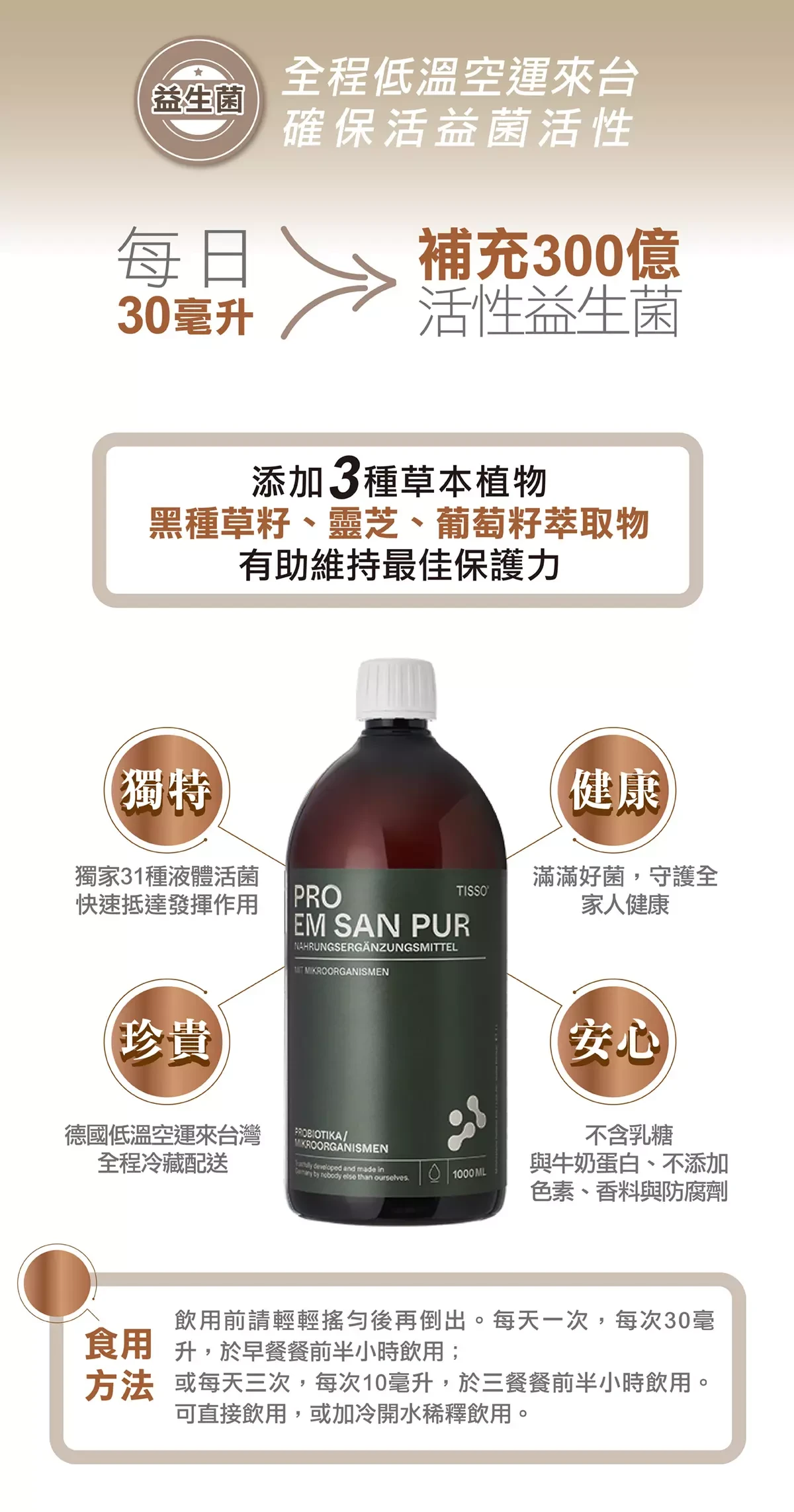 每日補充300益活菌,獨特31種益生菌相輔相成,在消化道發揮最大的保健效果
