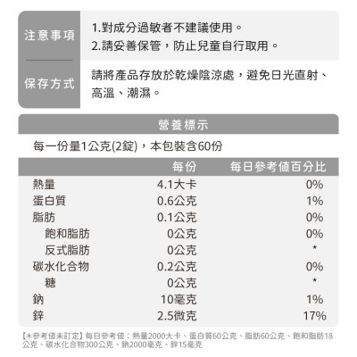 螺旋藻鋅錠成分