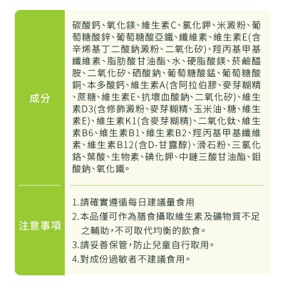 綜合維他命成分介紹