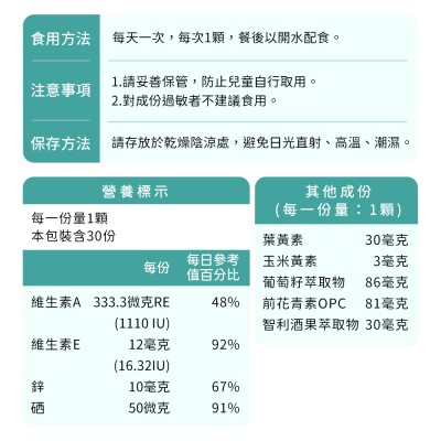 舒蘭特精舒漾膠囊營養標示與每日建議食用量