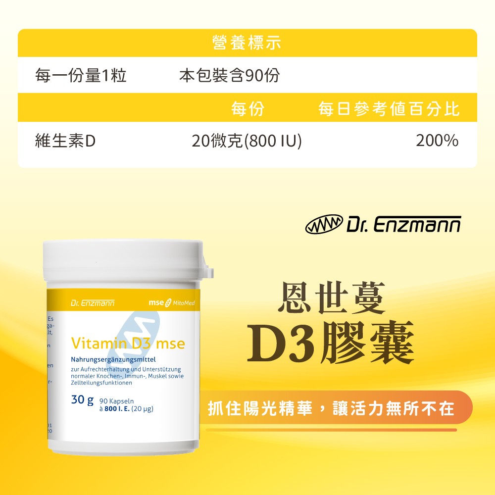 維他命D推薦恩世蔓維生素D3膠囊詳細營養標示表